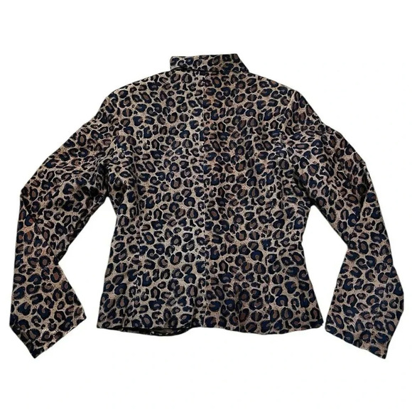 Annie Alexander Silk Leopard Print Zip Up Blazer Brown Navy Size Small - Picture 6 of 6
